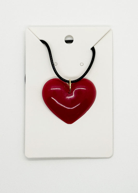 Radiant Resin Single Heart Necklace Red