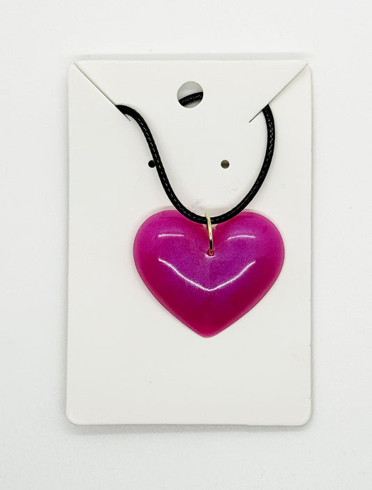 Radiant Resin Single Heart Necklace Pink