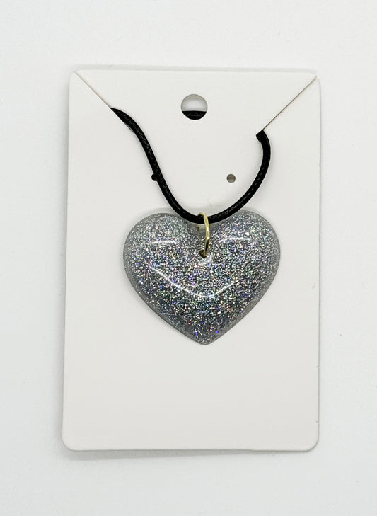 Radiant Resin Single Heart Necklace Silver