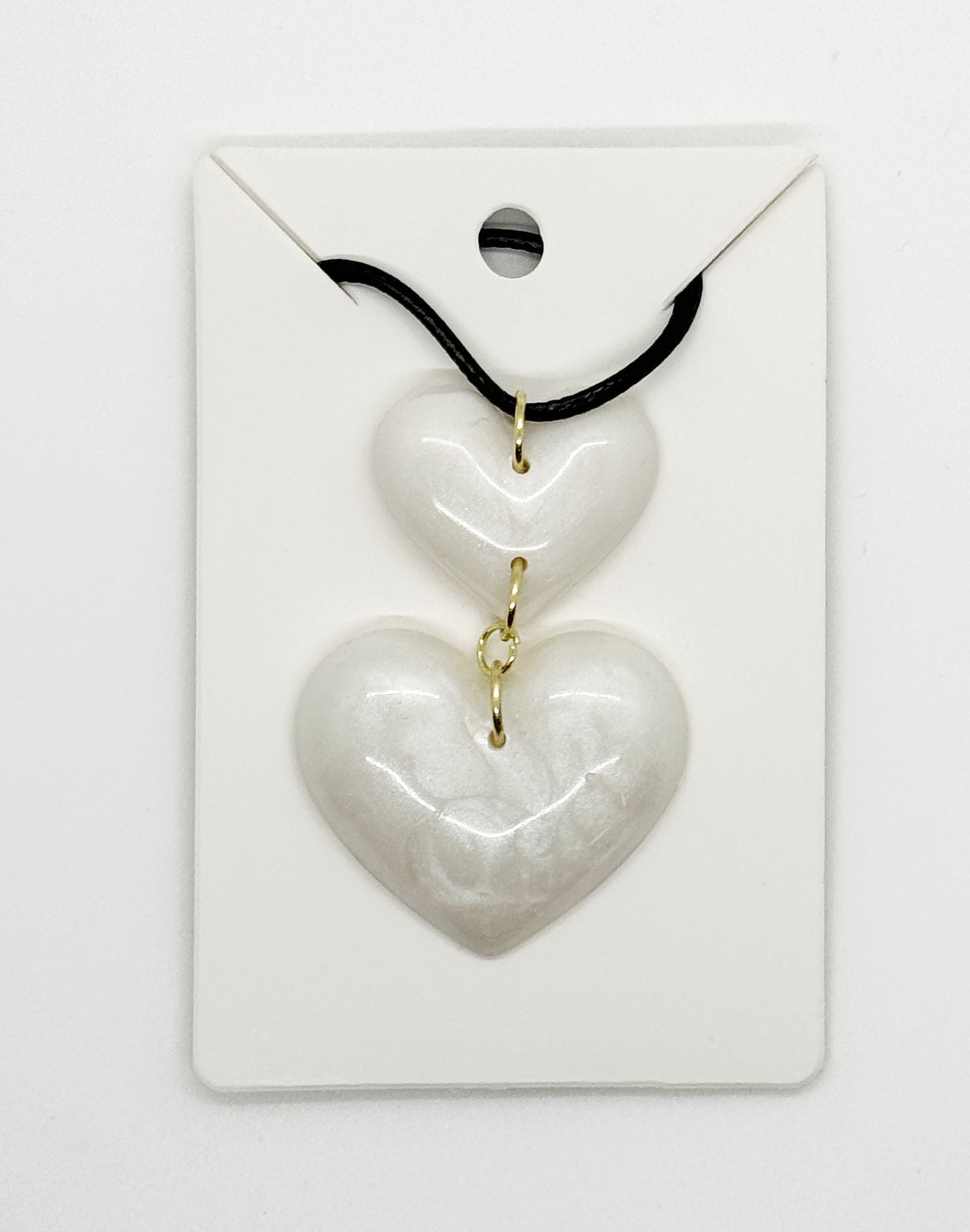 Radiant Resin Double Heart Necklace White - Town and Country Creations