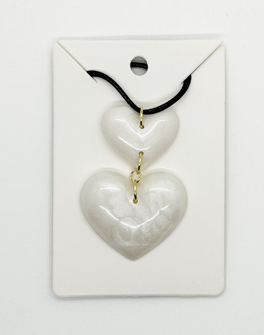 Radiant Resin Double Heart Necklace White