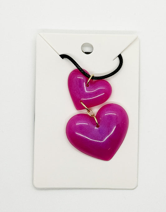 Radiant Resin Double Heart Necklace Pink