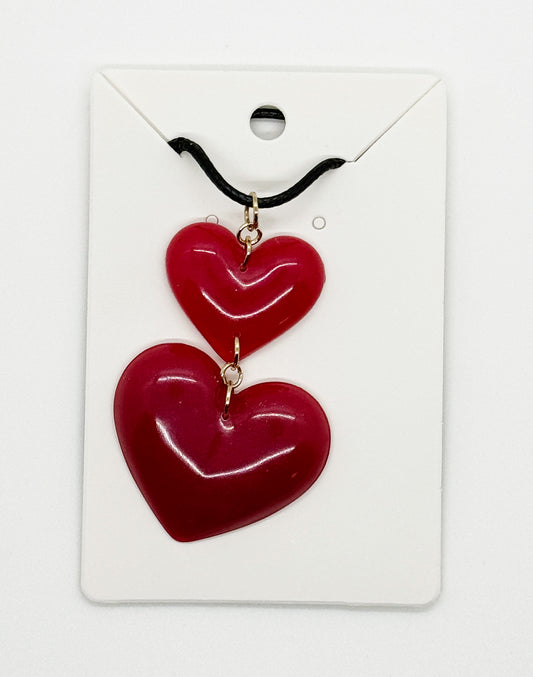 Radiant Resin Double Heart Necklace Red