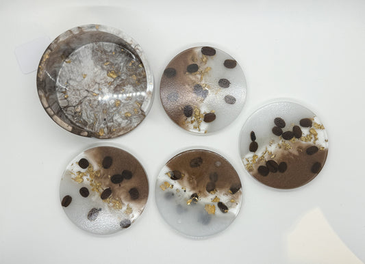 Four Resin Coasters with Holder