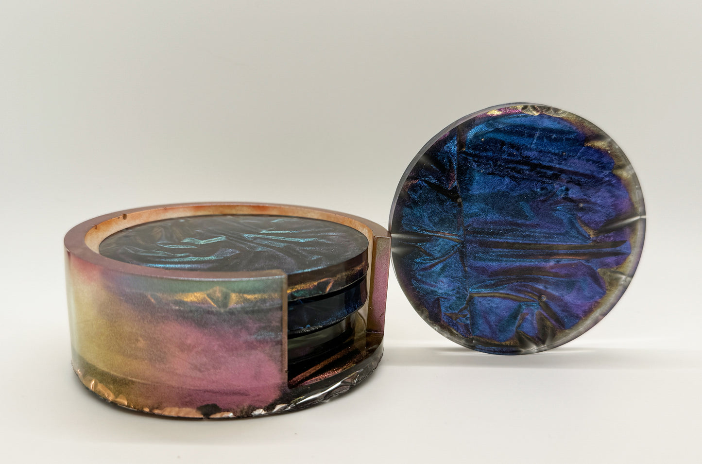 Four Resin Coasters with Holder - Town and Country Creations