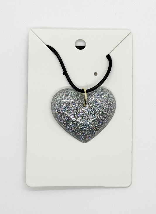 Radiant Resin Single Heart Necklace Silver - Town and Country Creations